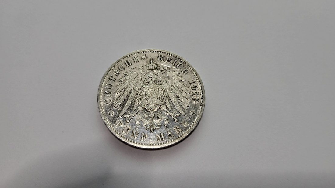  5 Mark Württemberg 1913 F - Silbermünze Deutsches Kaiserreich (König Wilhelm II.)   
