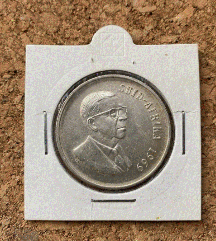  SILBER -Südafrika 1 Rand 1969 Silber - Dr. T.E. Dönges - 800er 15g   