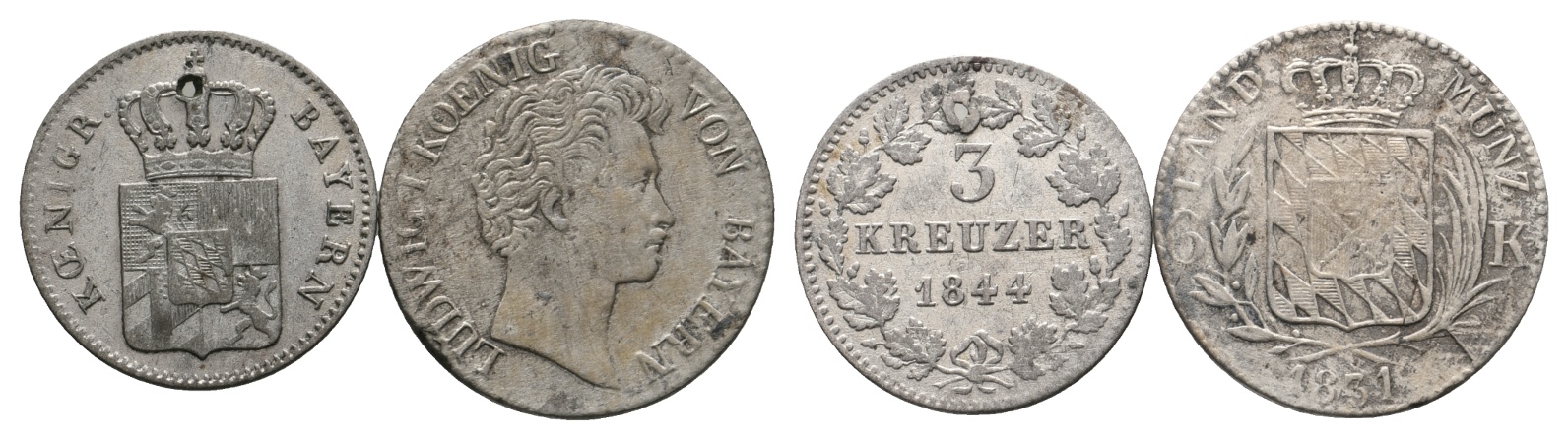  Altdeutschland; 2 Kleinmünzen 1844 / 1831   