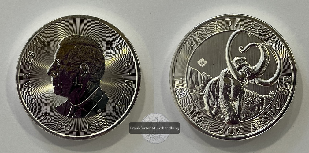  Kanada 10 Dollars 2024 Charles III Woolly Mammoth 2 Unzen FM-Frankfurt KM#3437 Feinsilber: 62,6g   