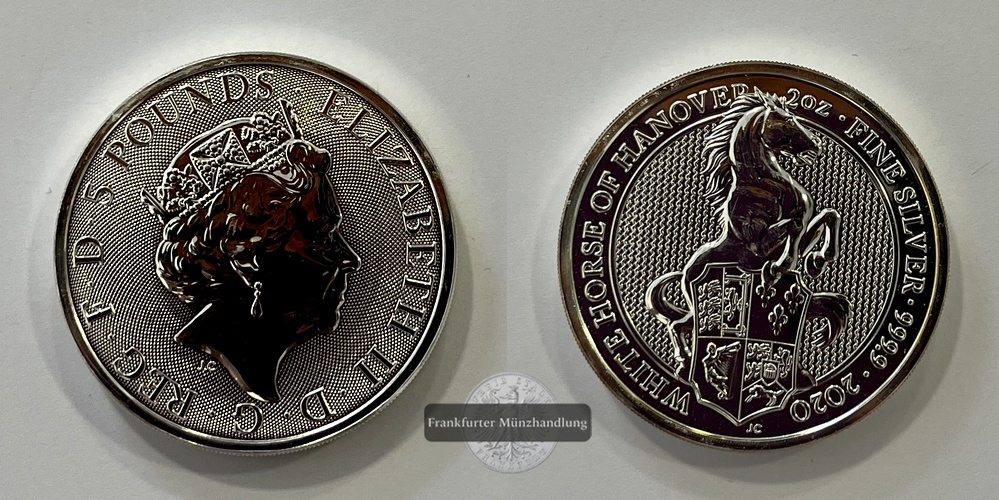  Großbritannien 5 Pounds 2020 Queens Beasts White Horse FM-Frankfurt KM#1863 Feinsilber: 62,4g   