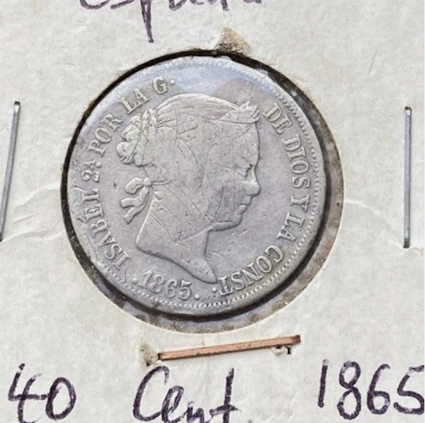  SILBER - Spanien 40 Centimos 1865 Königin Isabella II.   