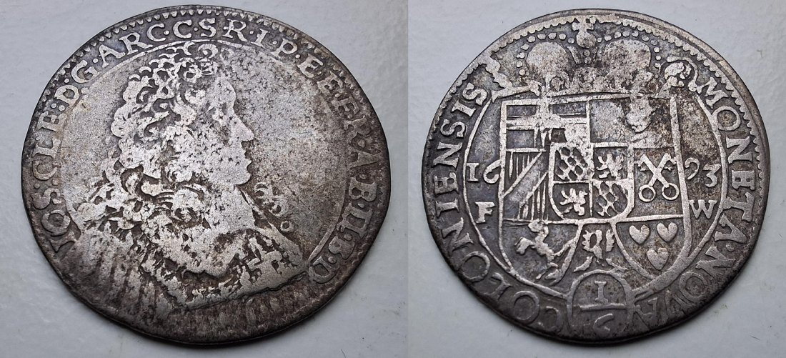 Erzbistum Köln 1/6 Taler 1693 FW Josef Clemens von Bayern Silber