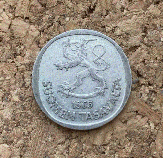  SILBER - Finnland 1 Markka 1965 - Heraldischer Löwe Suomi   