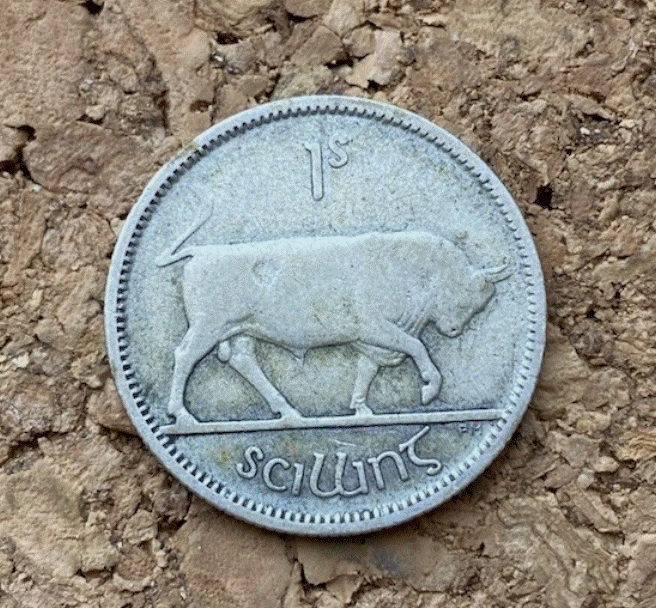  SILBER - Irland 1 Schilling 1928 Freistaat Stier & Harfe - 750 Silber   