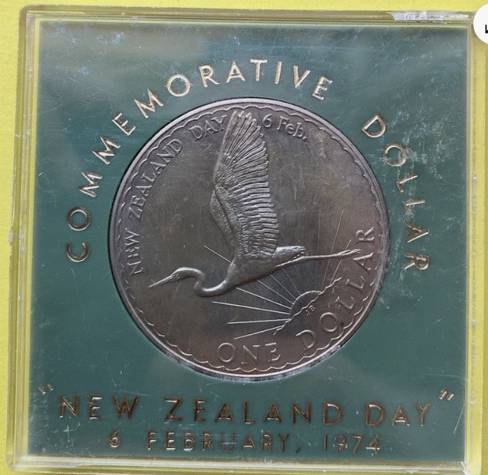 Neuseeland 1 Dollar 1974 - New Zealand Day Silberreiher - In Original-Box  emmaundeddy (276) Privat   