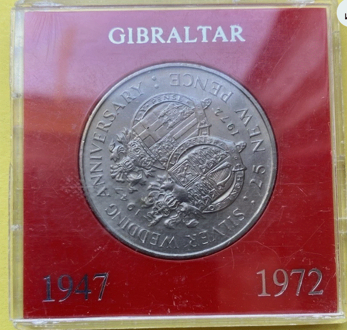  Gibraltar 25 New Pence 1972 - Silberhochzeit Queen Elizabeth II & Philip Box   