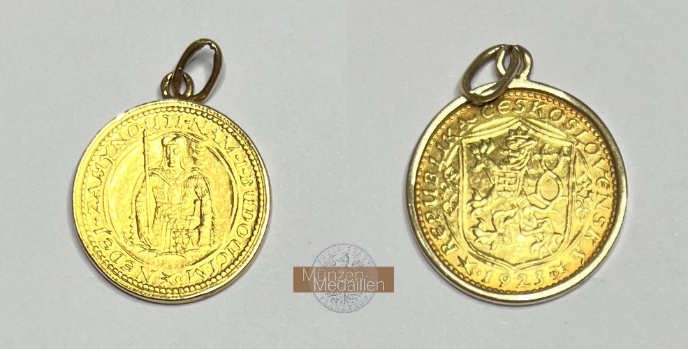 Tschechoslowakei, 1. Republik MM-Frankfurt Feingold: ca. 3,9g 1 Dukat (Ringfassung) 1923 (1923-51) 