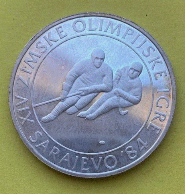  SILBER - Jugoslawien 100 Dinara 1982 Olympia Sarajevo Eishockey - Sterling 925   