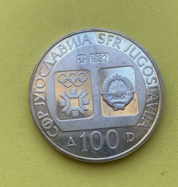  SILBER - Jugoslawien 100 Dinara 1982 Olympia Sarajevo Eishockey - Sterling 925   