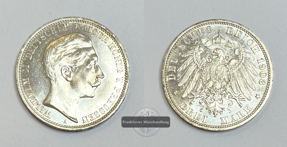  Dt. Kaiserreich, Preussen 3 Mark 1903 'A' Wilhelm II FM-Frankfurt KM#527 Feinsilber: 15g   