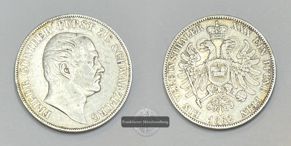  Schwarzburg-Rudolstadt Vereinstaler 1862 Friedrich Günther 1807-1867 FM-Frankfurt Feinsilber: 16,67g   