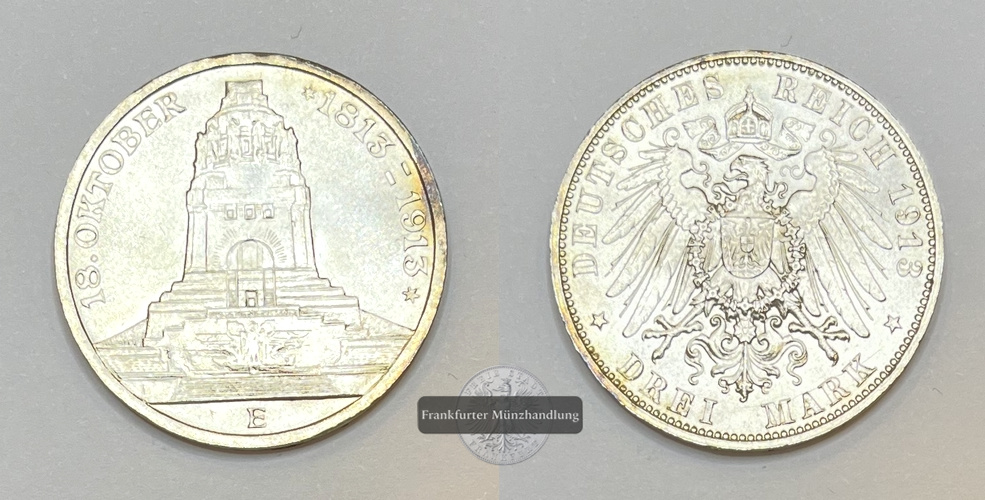  Dt. Kaiserreich, Sachsen 3 Mark 1913 Völkerschlachtdenkmal FM-Frankfurt KM#1275 Feinsilber: 15g   