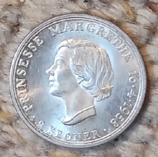  Dänemark 2 Kronen 1958, SILBER, 18. Geburtstag von Prinzessin Margrethe   