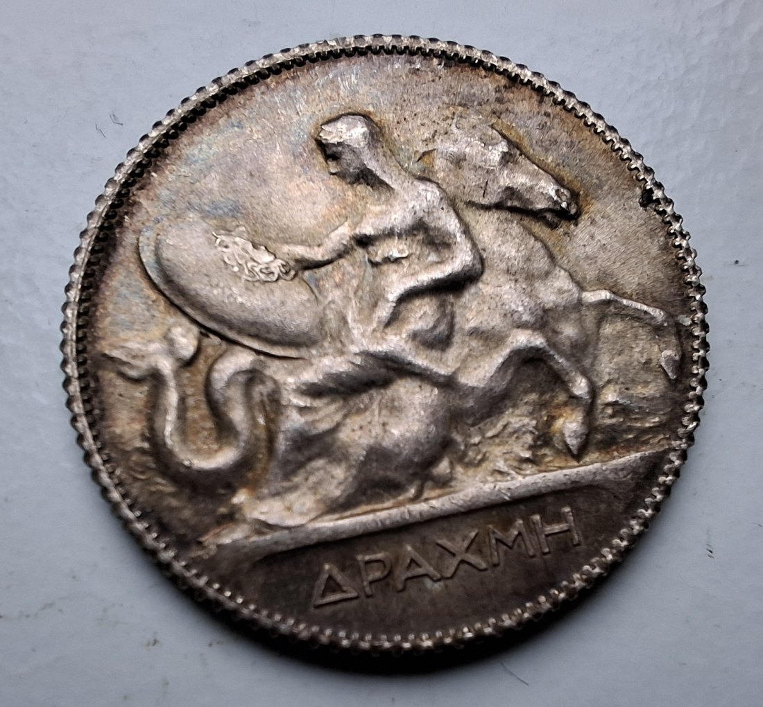 Griechenland 1 Drachme 1910 Thetis mit dem Schild des Achilles / Georg I. Silber