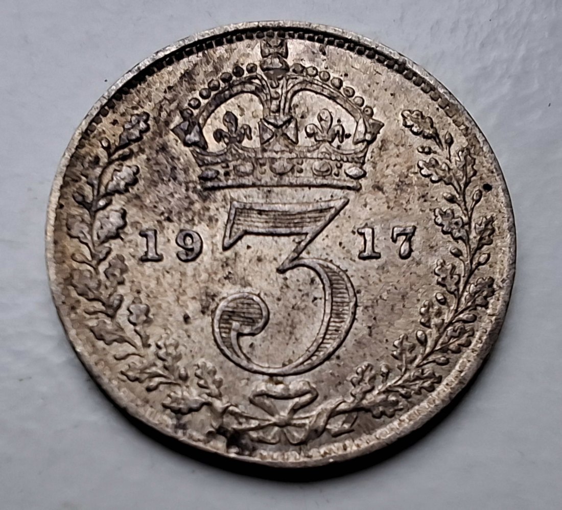 Großbritannien 3 Pence 1917 Georg V. Silber