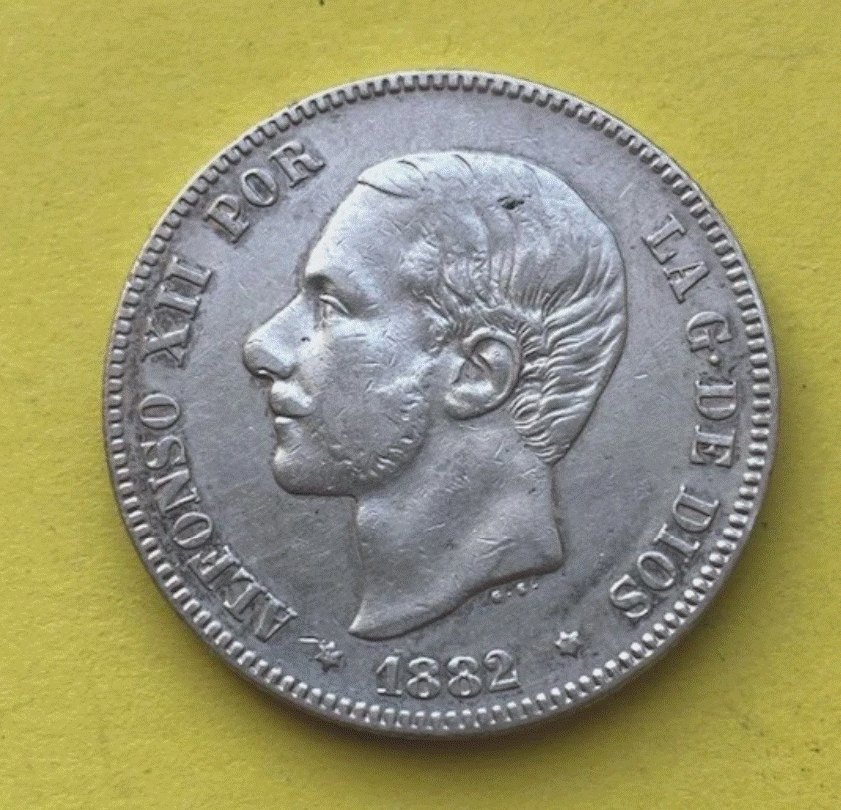  SILBER - Spanien 2 Pesetas 1882 Alfonso XII Säulen von Herkules   