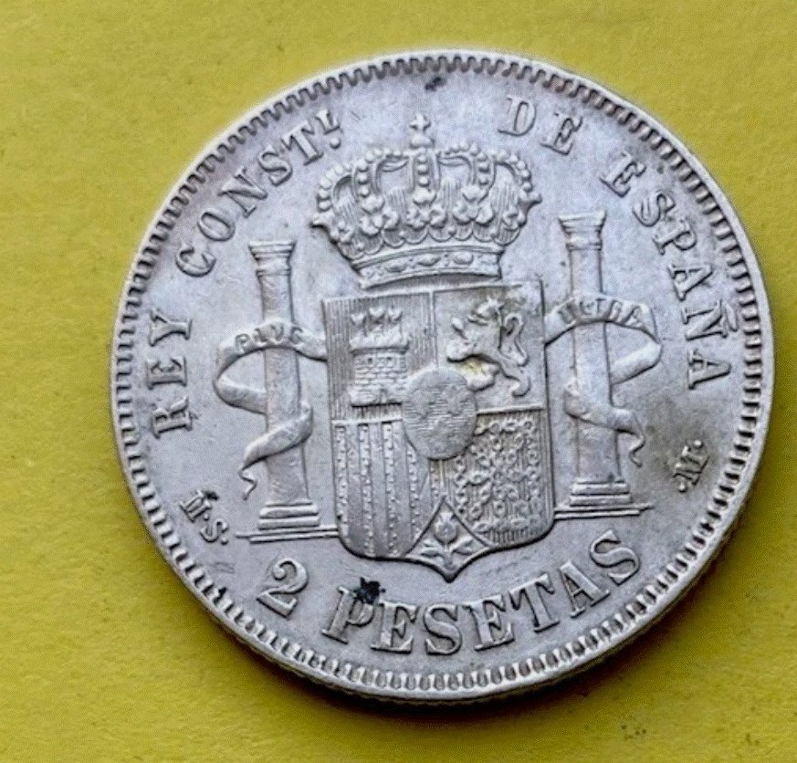  SILBER - Spanien 2 Pesetas 1882 Alfonso XII Säulen von Herkules   