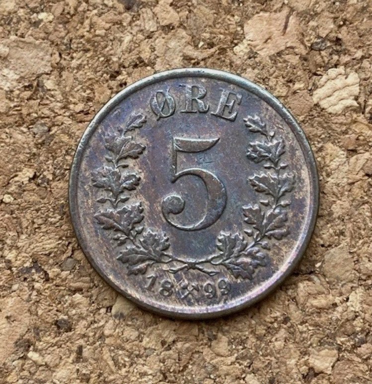  Norwegen 5 Öre 1899 Kongsberg - König Oscar II - Bronze Top Erhaltung & Patin   