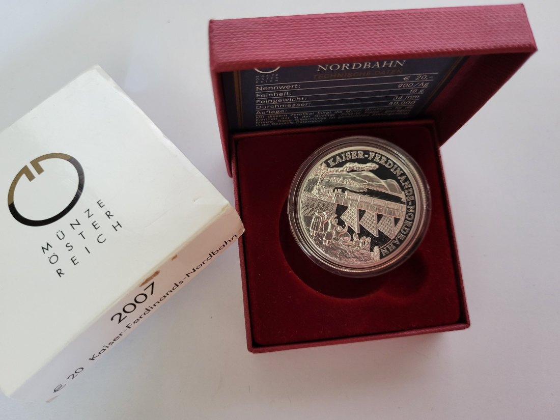  20 Euro 2007 Kaiser Ferdinands Nordbahn silber 900/18g fein Österreich Spittalgold9800 (5370   