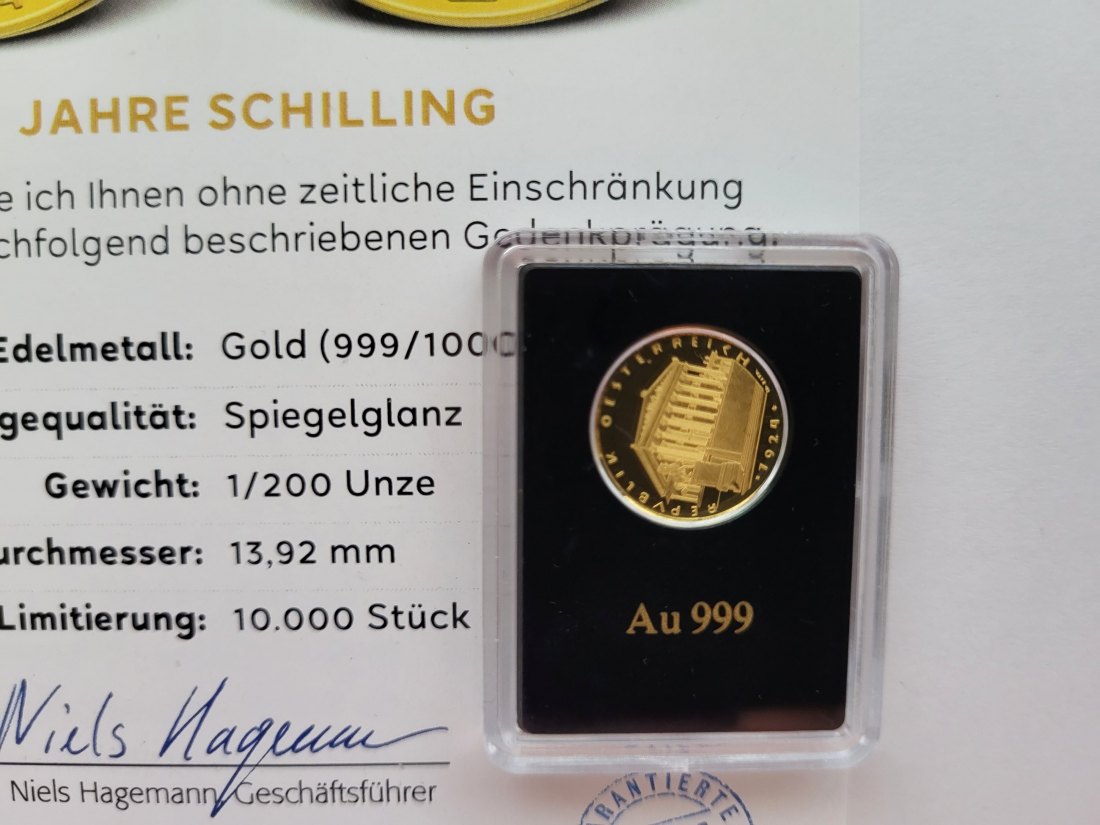  Goldbarren 1/200 Oz 100 Jahre Schilling 999 Österreich Spittalgold9800 (5527   