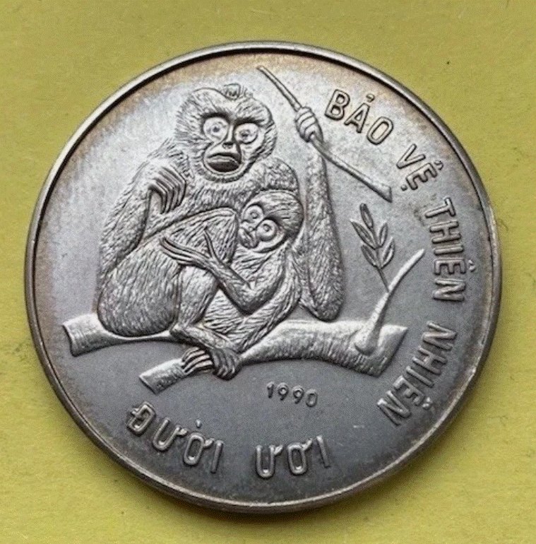  Vietnam 10 Dong 1990 - Gibbons Affen Artenschutz Schützt die Natur - Top   