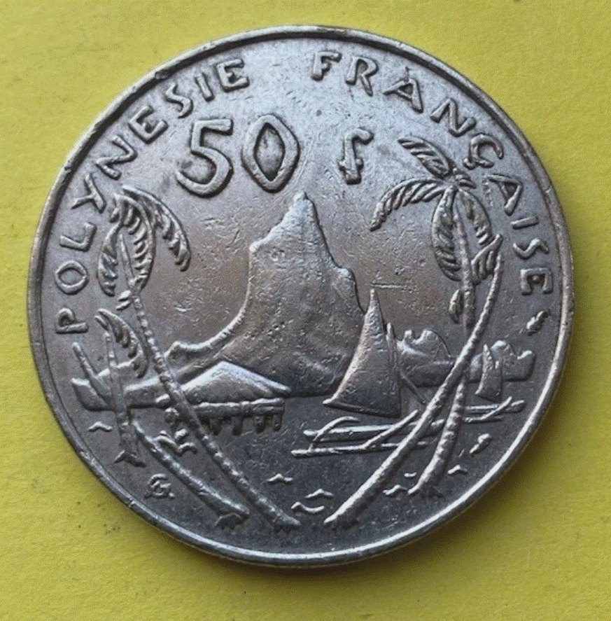  Französisch Polynesien 50 Francs 1975 - Moorea Palmen Südsee Tahiti - Top   