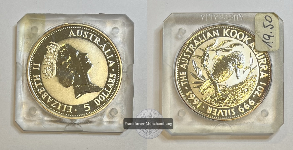  Australien  5 Dollar 1991  Kookaburra  FM-Frankfurt KM#138 Feinsilber: 31,1g   