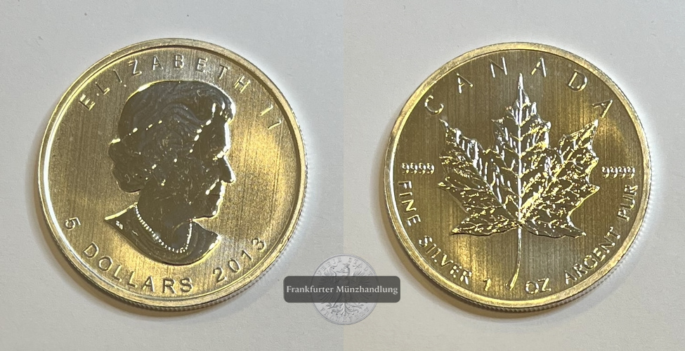  Kanada 5 Dollars 2013 Maple Leaf FM-Frankfurt Feinsilber: 31,1g   