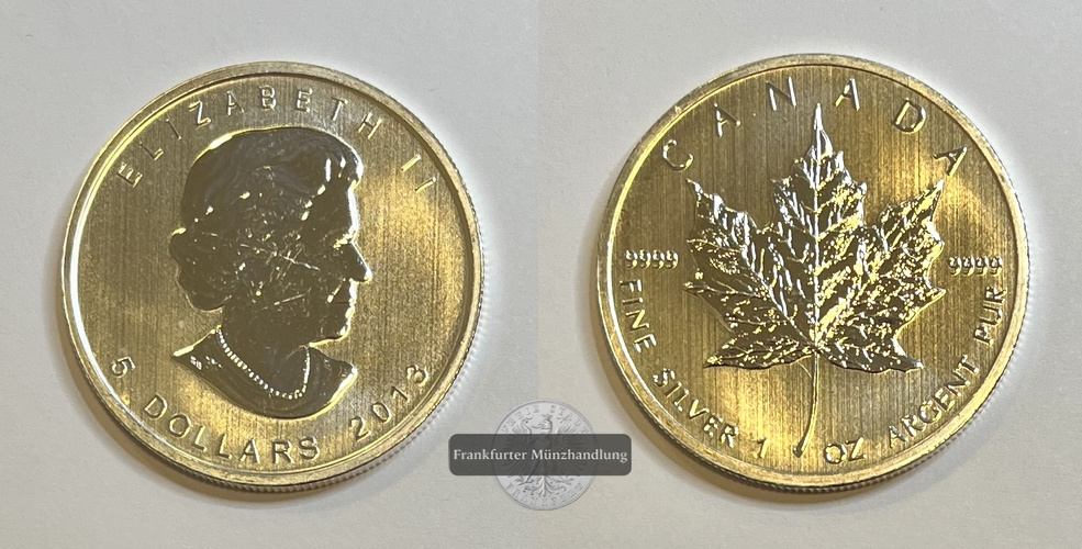  Kanada 5 Dollars 2013 Maple Leaf FM-Frankfurt Feinsilber: 31,1g   