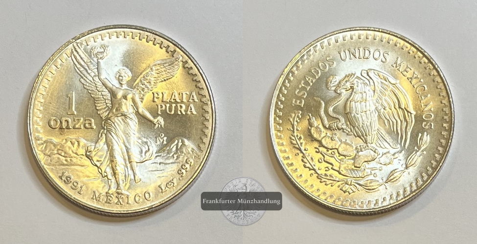  Mexico 1 Onza Libertad Plata Pura 1991 Frankfurt KM#494.2 Feinsilber: 31,1g   