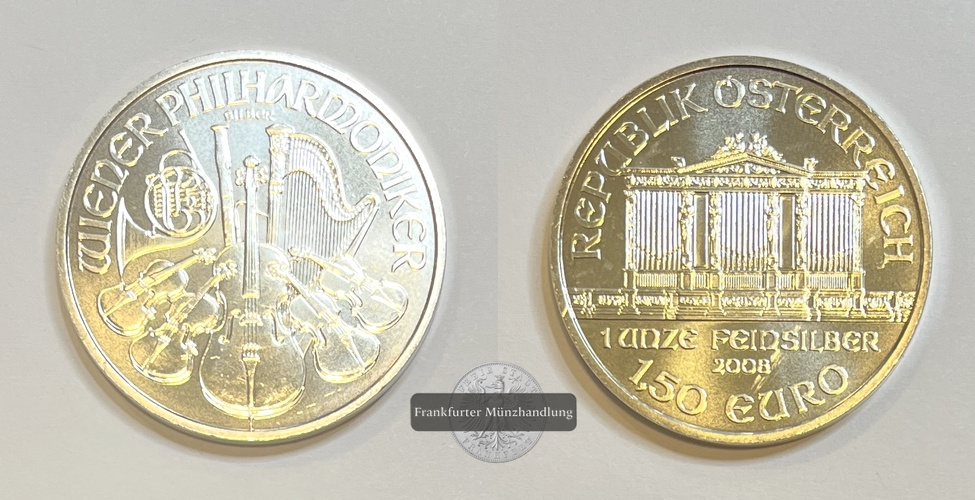  Österreich 1,50 Euro Wiener Philharmoniker 2008 FM-Frankfurt  Feinsilber: 31g   