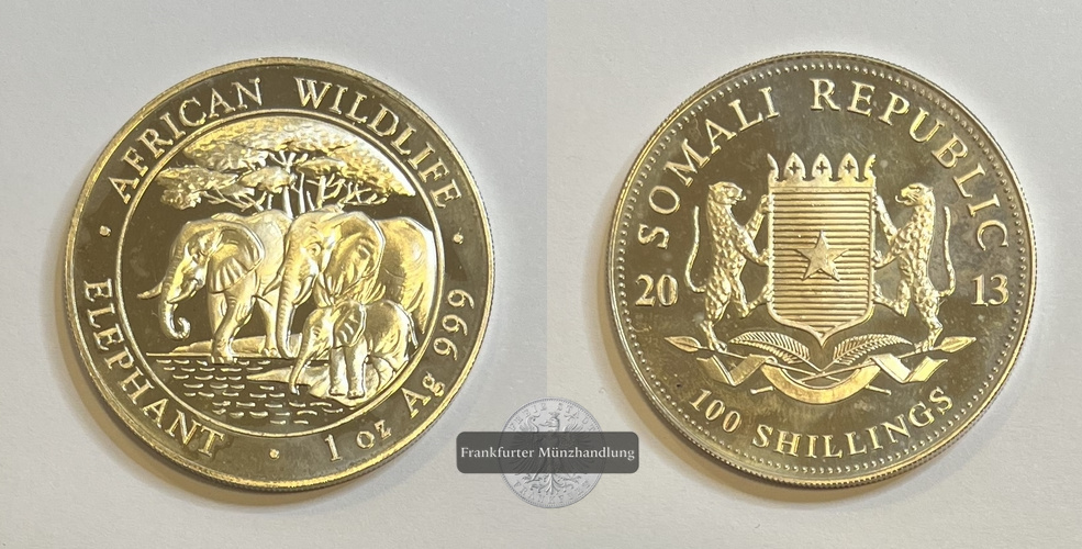  Somalia  100 Schilling 2013 African Wildlife Elephant FM-Frankfurt  Feinsilber: 31,1g   