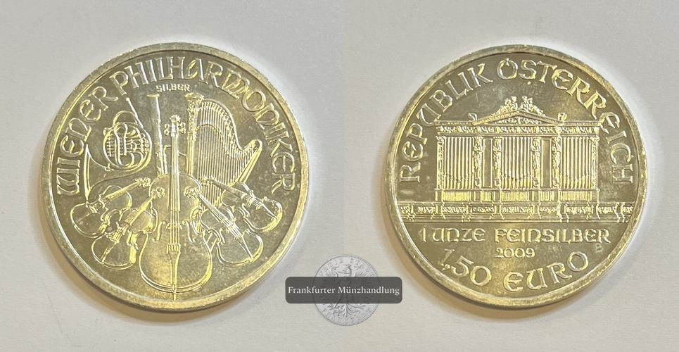  Österreich 1,50 Euro Wiener Philharmoniker 2009 FM-Frankfurt  Feinsilber: 31g   