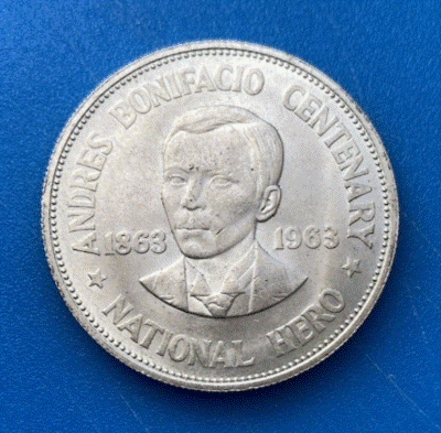  SILBER - Philippinen 1 Peso 1963 Andres Bonifacio Centenary 0.900   