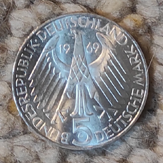  Deutschland 5 Mark 1969, SILBER, 150. Geburtstag von Theodor Fontane   