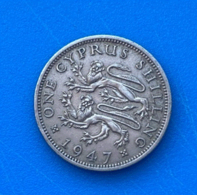  Zypern 1 Shilling 1947 Münze Georg VI. Zwei Löwen Britische Kolonie   