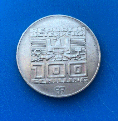  SILBER - 100 Schilling 1975 Innsbruck 1976,ä Skier   