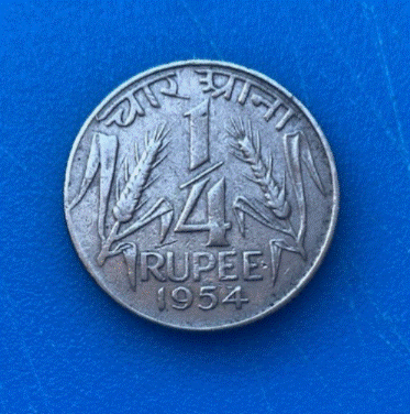  Indien 1/4 Rupee 1954 Münze Weizenähren   