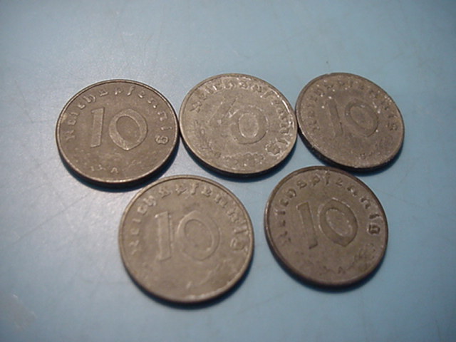 Drittes Reich 5 x 10 Reichspfennig