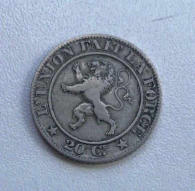  Belgien 20 Centimes 1861 Münze Leopold I L'union fait la force   