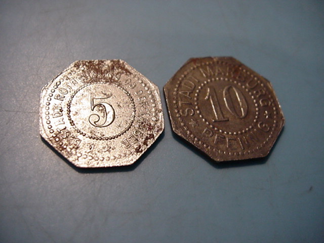 Kriegsgeld Marburg 1917 10 Pf/Rotenburg o. der Tauber 5 Pf.