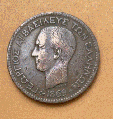  Griechenland 10 Lepta 1869 König Georg I.   