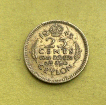  Ceylon 25 Cents 1943 | Sri Lanka | Historische Kolonialmünze   