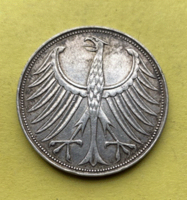  5 Deutsche Mark 1965  D - Silberadler / Heiermann - 5 DM Silber   