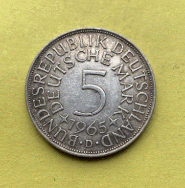  5 Deutsche Mark 1965  D - Silberadler / Heiermann - 5 DM Silber   