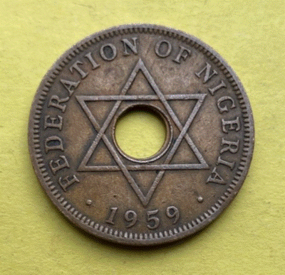  BRONZE - Nigeria 1 Penny  1959 | Königin Elizabeth I   