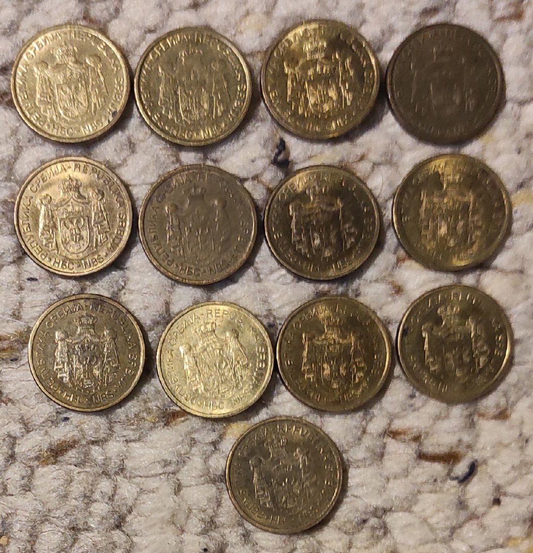  Set 033: Serbien Münzlot mit 15 x 1 Dinar verschiedener Prägejahre   