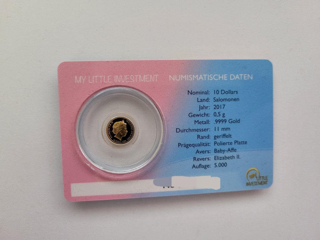  10 Dollar 2017 Goldmünze Affe 0,5g 9999 Solomon Island Spittalgold9800 (5525   