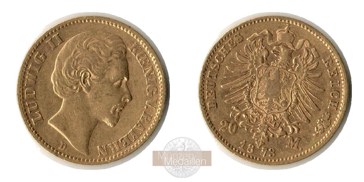 Dt. Kaiserreich, Bayern Ludwig II. MM-Frankfurt KM#894 Feingold: 7,17g 20 Mark 1873 D 